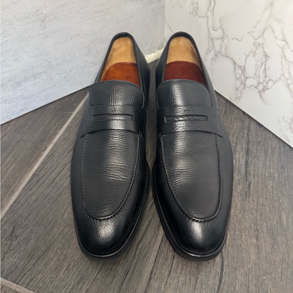 Magnanni Black Leather Penny Loafers size 12 - Picture 3 of 6